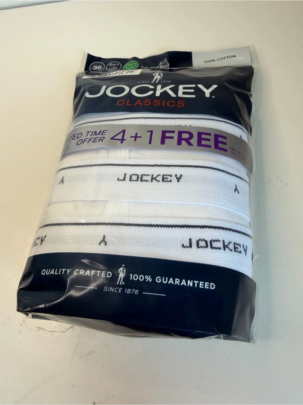 Jockey Classics Men’s White Briefs Underwear 5 Pack Size 36